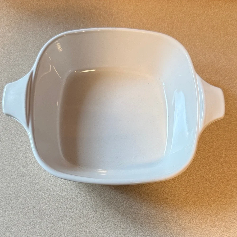 Vintage CorningWare White Baking Dishes with Blue Floral Design